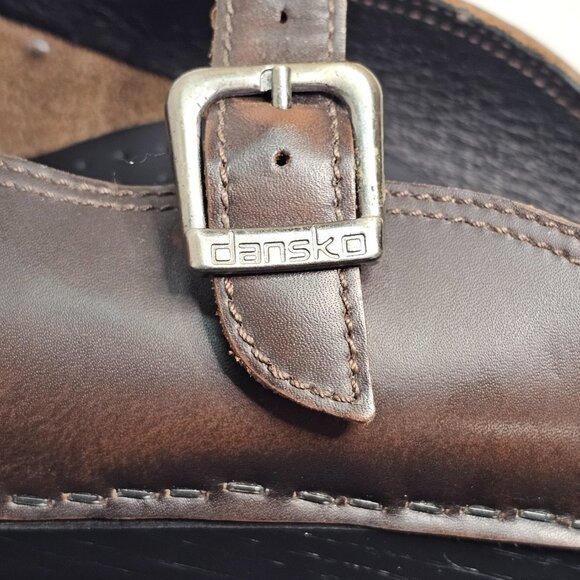 Dansko Merrie Brown Leather Laser Cut Comfort Clogs Mules Women's Size 41 - Picture 9 of 12